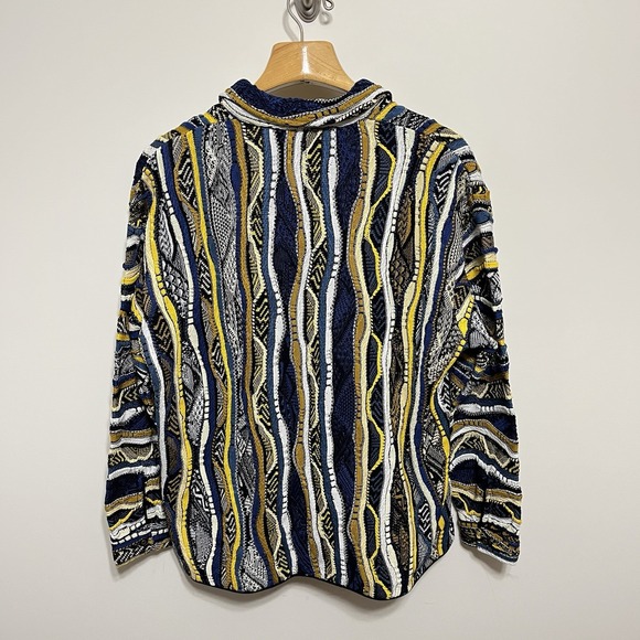 Vtg Coogi Sweater Cardigan Multicolor Textured 3D Chunky Knit Size XL 90s NEW - Picture 5 of 6